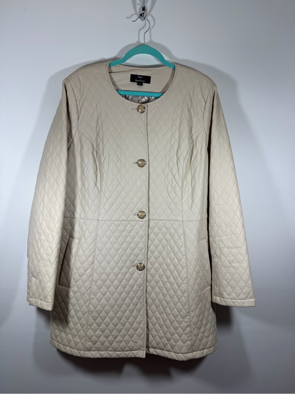 dennis basso women’s Cream Quilted Button-Front Puffer Coat